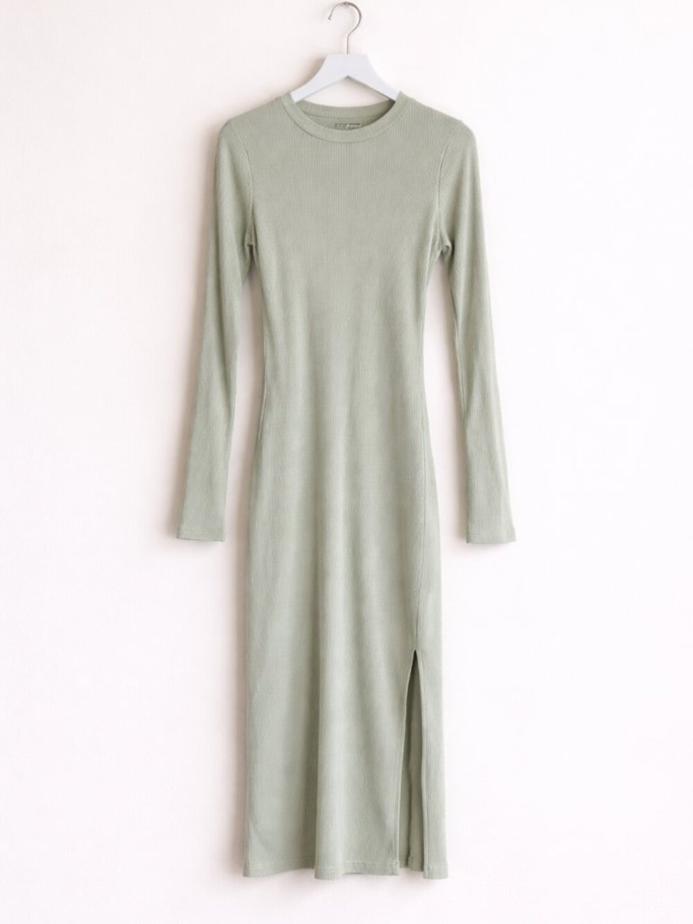 NWT Young Fabulous Broke Sage Green Ribbed Knit Long Sleeve Midi Dress